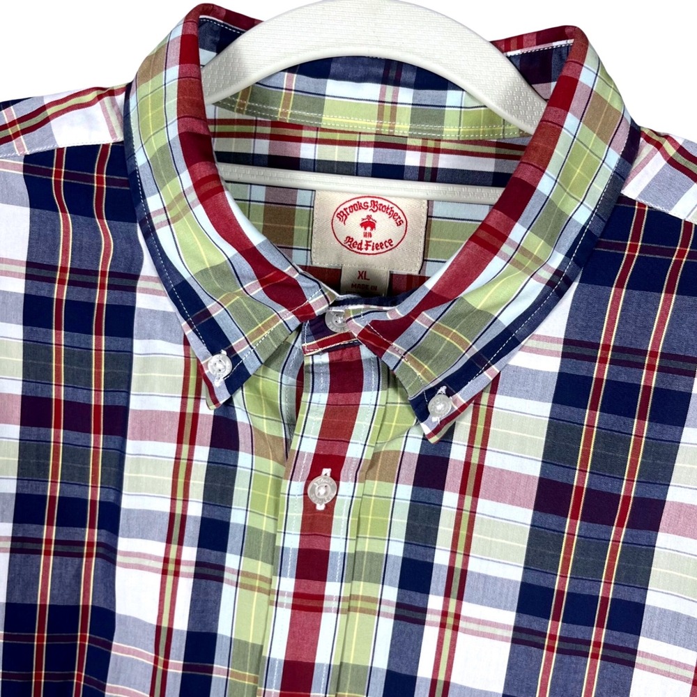 Brooks Brothers Red Fleece Shirt Mens XL Multicolor Plaid Button Down Long Slv